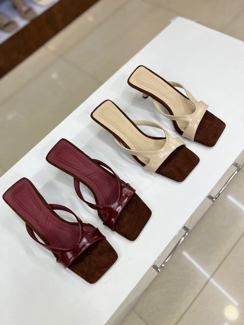 Square Open Toe Slid On Heels
